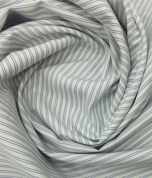 Bombay Rayon Men's White 100% Premium Cotton Blue Stripes Shirt Fabric (1.60 M)