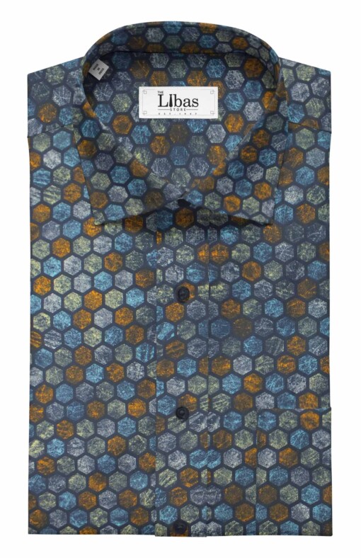 Cadini by Siyaram's Men's Dark Blue 100% Superfine Cotton Multi Color Printed Shirt Fabric (1.60 M)