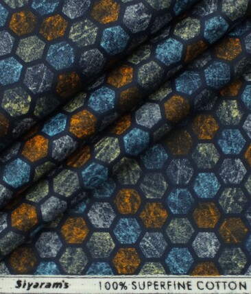 Cadini by Siyaram's Men's Dark Blue 100% Superfine Cotton Multi Color Printed Shirt Fabric (1.60 M)