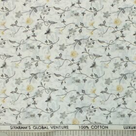 Cadini by Siyaram's Men's White 100% Cotton Floral Printed Shirt Fabric (1.60 M)