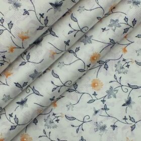 Cadini by Siyaram's Men's White 100% Cotton Floral Printed Shirt Fabric (1.60 M)