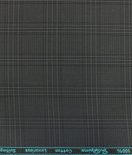 Cadini by Siyaram's Dark Grey Checks 100% Supima Cotton Trouser Fabric (Unstitched - 1.30 Mtr)