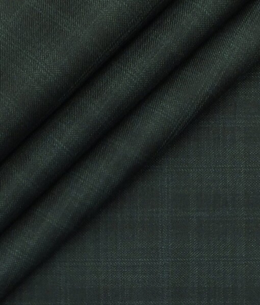 Don & Julio (D&J) Dark Green Self Checks Terry Rayon Three Piece Suit Fabric (Unstitched - 3.75 Mtr)