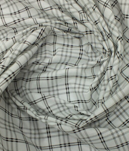 Exquisite White 100% Cotton Black Printed Broad Checks Shirt Fabric (2.40 M)
