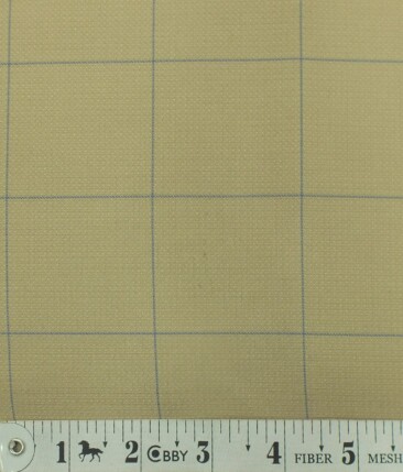 Fashion Flair Beige Sky Blue Broad Check Terry Rayon Premium Three Piece Suit Fabric (Unstitched - 3.75 Mtr)