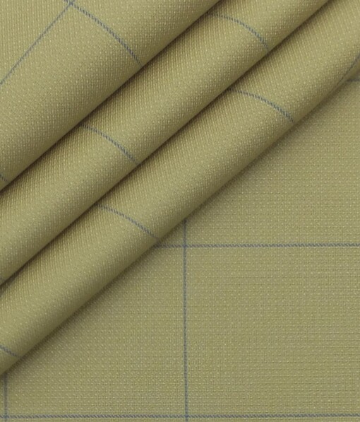 Fashion Flair Beige Sky Blue Broad Check Terry Rayon Premium Three Piece Suit Fabric (Unstitched - 3.75 Mtr)