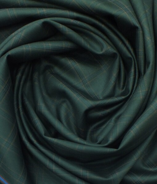 Fashion Flair Dark Green Checks Terry Rayon Premium Three Piece Suit Fabric (Unstitched - 3.75 Mtr)