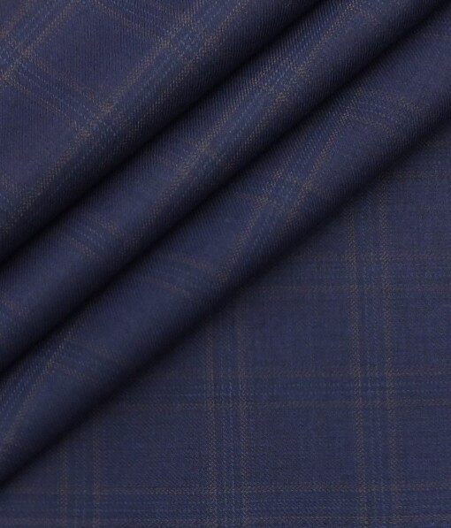 Fashion Flair Dark Royal Blue Checks Terry Rayon Premium Three Piece Suit Fabric (Unstitched - 3.75 Mtr)