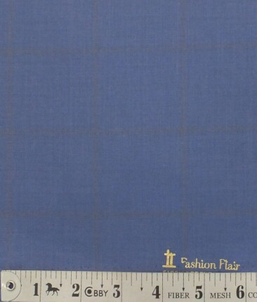 Fashion Flair Dark SkyBlue Broad Checks Terry Rayon Premium Three Piece Suit Fabric (Unstitched - 3.75 Mtr)