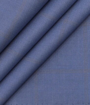 Fashion Flair Dark SkyBlue Broad Checks Terry Rayon Premium Three Piece Suit Fabric (Unstitched - 3.75 Mtr)