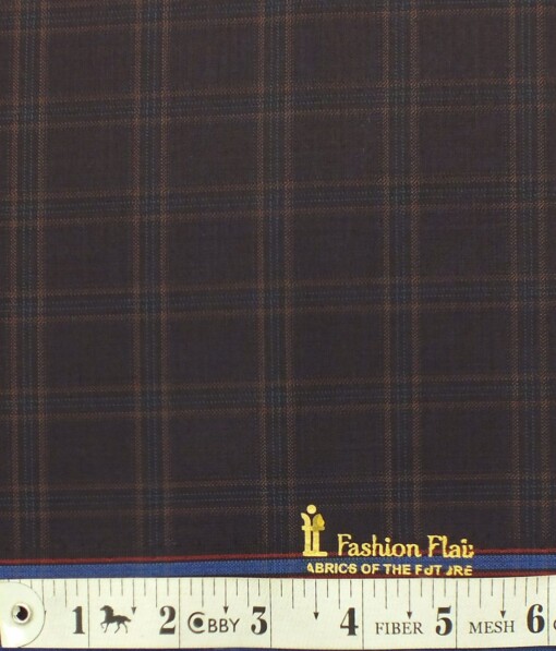 Fashion Flair Dark Wine Checks Terry Rayon Premium Three Piece Suit Fabric (Unstitched - 3.75 Mtr)