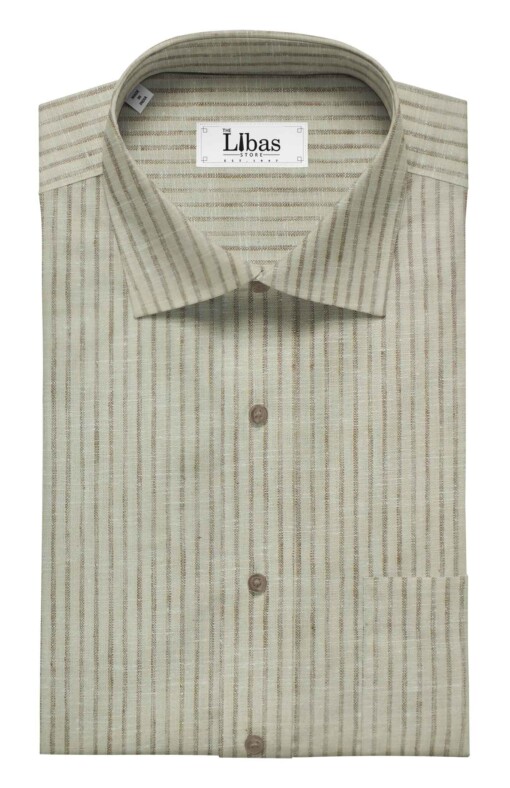 Grado by Grasim Men's Beige Cotton Blend Khadi Look Brown Stripes Shirt Fabric (1.60 M)