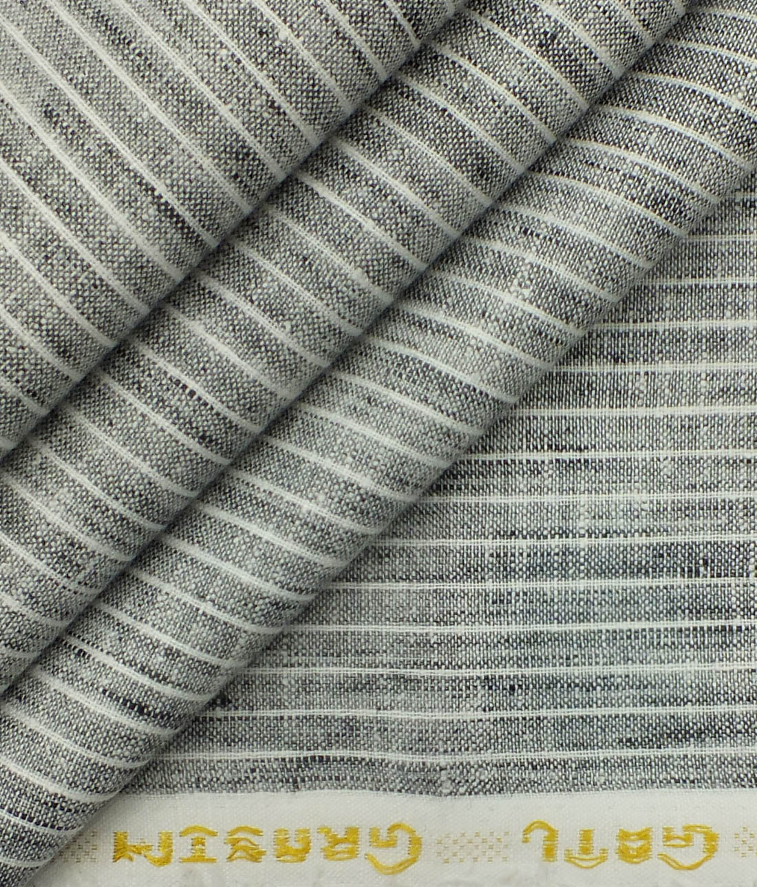 Grado by Grasim Men's Grey Cotton Blend Khadi Look White Stripes Shirt Fabric (1.60 M)