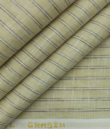 Grado by Grasim Men's Light Beige Cotton Blend Khadi Look Brown & White Stripes Shirt Fabric (1.60 M)