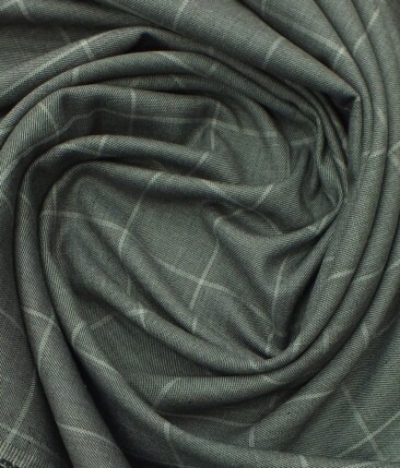 Italian Channel Medium Grey Broad  Checks Terry Rayon Premium Three Piece Suit Fabric (Unstitched - 3.75 Mtr