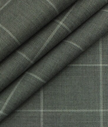 Italian Channel Medium Grey Broad  Checks Terry Rayon Premium Three Piece Suit Fabric (Unstitched - 3.75 Mtr