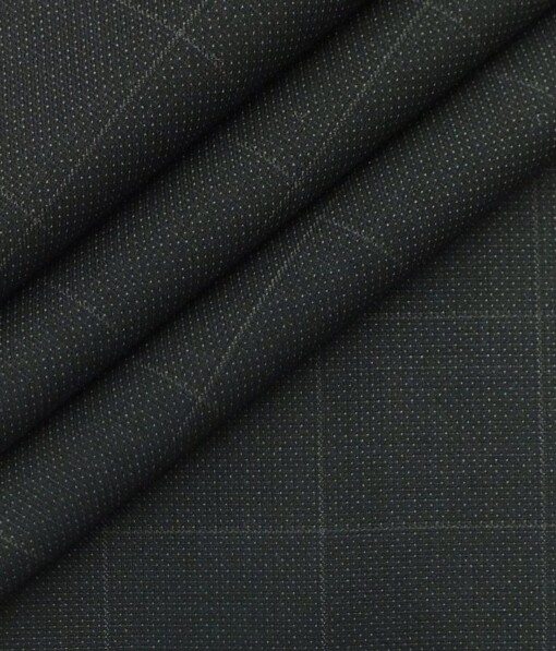 Italian Channel Black Structured Cum Self Checks Terry Rayon Premium Three Piece Suit Fabric (Unstitched - 3.75 Mtr