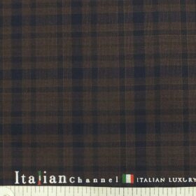 Italian Channel Dark Brown & Blue Checks Terry Rayon Premium Three Piece Suit Fabric (Unstitched - 3.75 Mtr