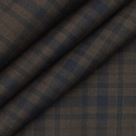 Italian Channel Dark Brown & Blue Checks Terry Rayon Premium Three Piece Suit Fabric (Unstitched - 3.75 Mtr