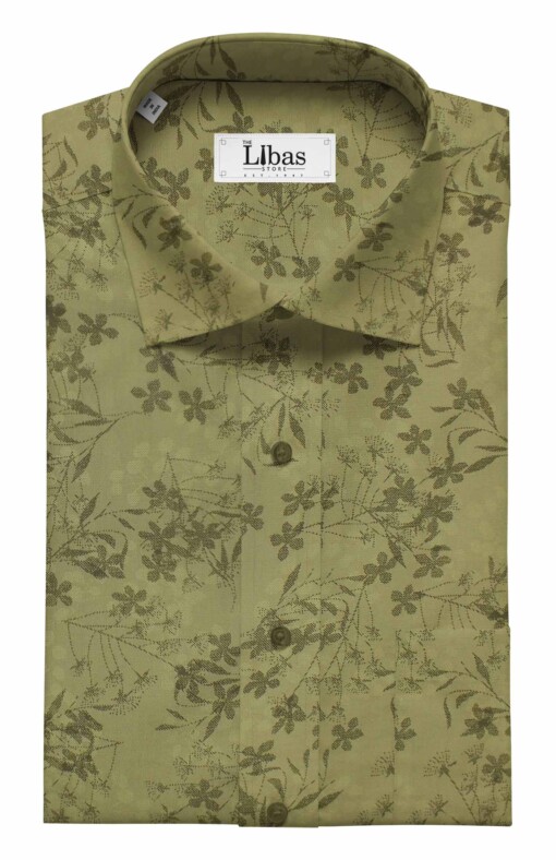 Monza Men's Medium Brown 100% Premium Cotton Floral Printed Shirt Fabric (1.60 M)