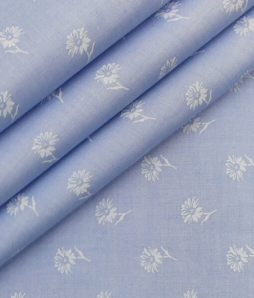 Monza Men's Sky Blue 100% Premium Cotton White Floral Printed Shirt Fabric (1.60 M)