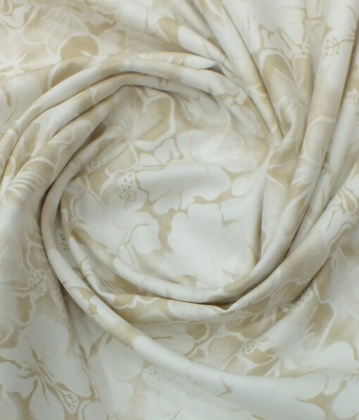 Monza Men's White 100% Premium Cotton Brown Floral Printed Shirt Fabric (1.60 M)