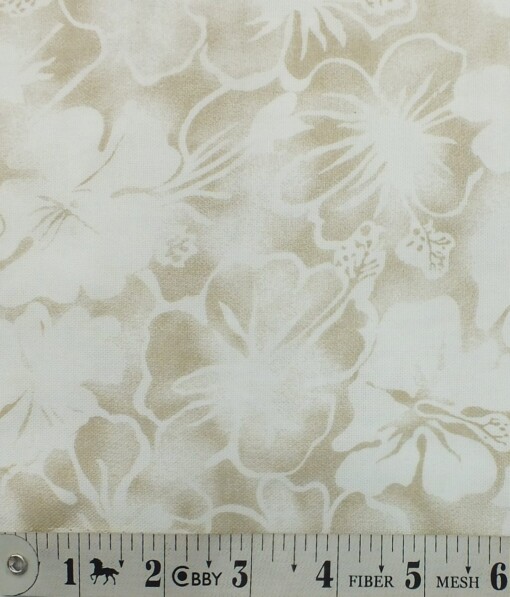 Monza Men's White 100% Premium Cotton Brown Floral Printed Shirt Fabric (1.60 M)