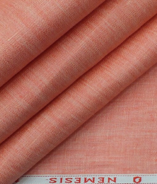 Nemesis Peach 100% Super Luxury Irish Linen Self Design Bandh Gala or Blazer Fabric (2.00 M)