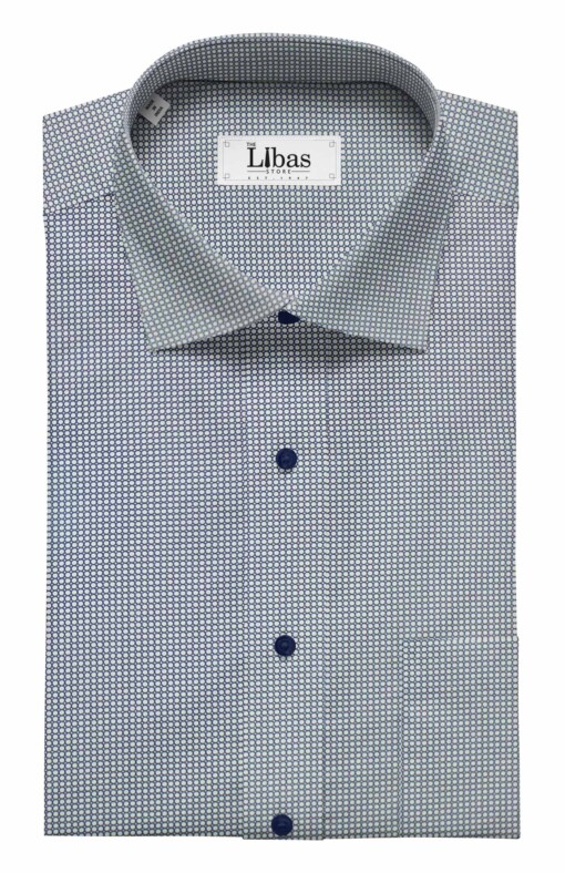 Nemesis Men's White 100% Egyptian Giza Cotton Blue Circle Print Shirt Fabric (1.60 M)