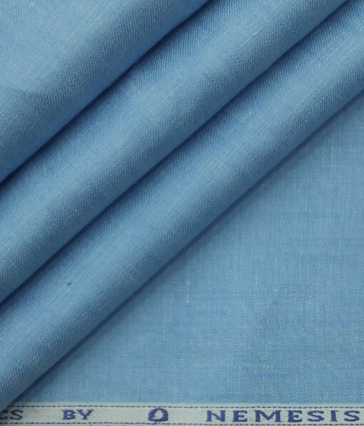 Nemesis Sky Blue 100% Super Luxury Irish Linen Self Design Two Piece Suit Fabric (3.00 M)