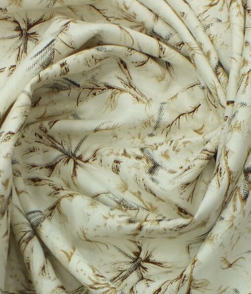 Solino Men's Cream 50% Linen + 50% Cotton Brown Floral Print Shirt Fabric (1.60 M)