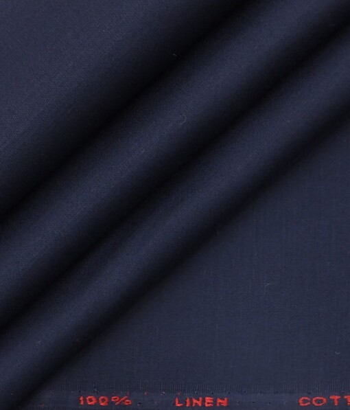 Solino Denim Blue 50% Cotton 50% Linen Self Trouser Fabric (Unstitched - 1.30 Mtr)