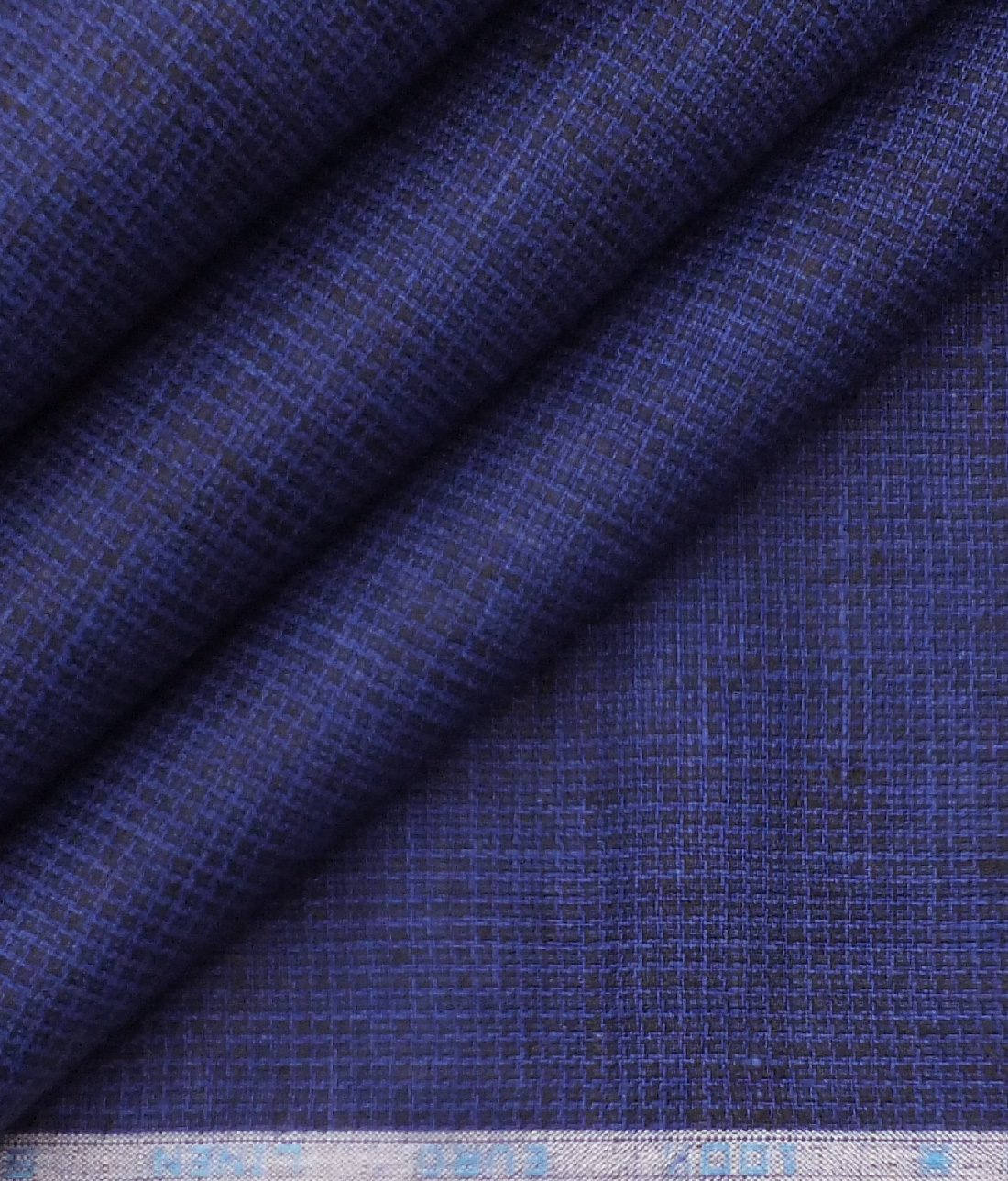 Solino Dark Bright Royal Blue 100% Euro Linen Houndstooth Weave Trouser Fabric (1.30 M)