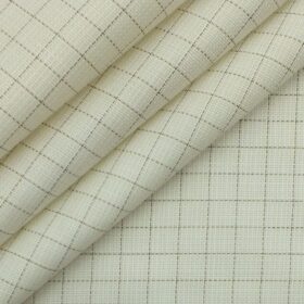 Exquisite Cream base Brown Check Cotton Blend Structured Shirt Fabric (2.40 M)