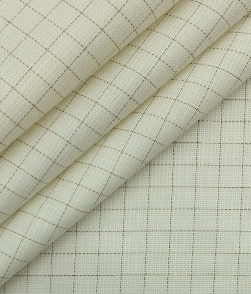 Exquisite Cream base Brown Check Cotton Blend Structured Shirt Fabric (2.40 M)