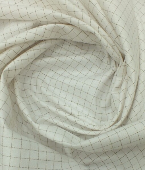 Exquisite Off White base Brown Check Cotton Blend Structured Shirt Fabric (2.40 M)