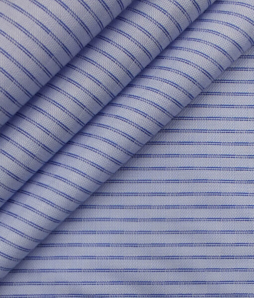 Exquisite Sky Blue base with Blue Stripes Cotton Blend Shirt Fabric (2.40 M)
