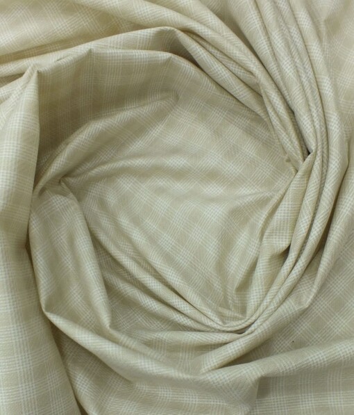 Exquisite Beige base White Checks Cotton Blend Shirt Fabric (2.40 M)