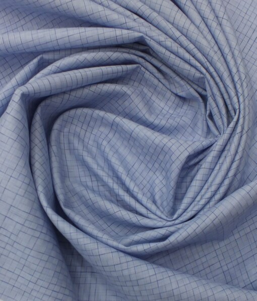 Exquisite Sky Blue Self Squared Texture Cotton Blend Shirt Fabric (2.40 M)