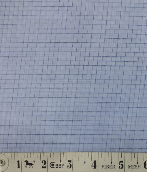 Exquisite Sky Blue Self Squared Texture Cotton Blend Shirt Fabric (2.40 M)