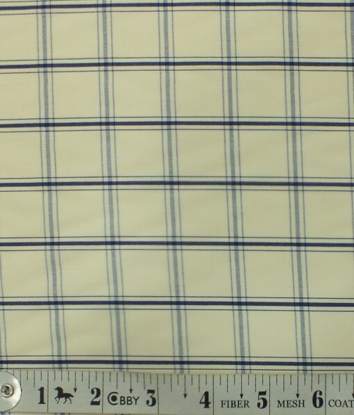 Exquisite Beige base Blue Burberry Check Cotton Blend Shirt Fabric (2.40 M)