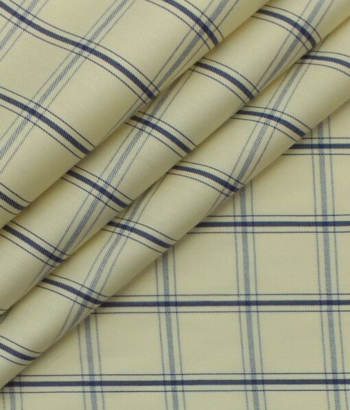 Exquisite Beige base Blue Burberry Check Cotton Blend Shirt Fabric (2.40 M)