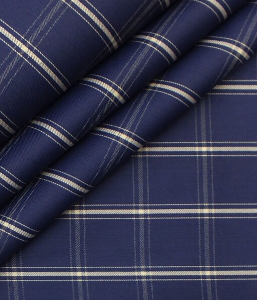 Exquisite Blue base Beige Burberry Check Cotton Blend Shirt Fabric (2.40 M)