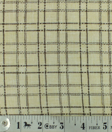 Exquisite Khadi Look Beige base Brown Checks Cotton Blend Shirt Fabric (2.40 M)