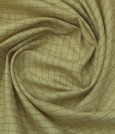 Exquisite Khadi Look Dull Beige Brown Checks Cotton Blend Shirt Fabric (2.40 M)
