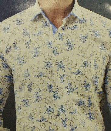 Exquisite Khadi Look Beige Printed Cotton Blend Designer Shirt Fabric (2.40 M)