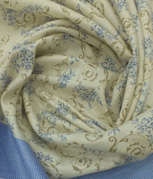 Exquisite Khadi Look Beige Printed Cotton Blend Designer Shirt Fabric (2.40 M)