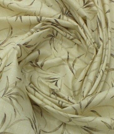 Exquisite Khadi Look Light Beige base Brown Floral Printed Cotton Blend Shirt Fabric (2.40 M)