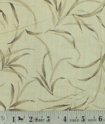 Exquisite Khadi Look Light Beige base Brown Floral Printed Cotton Blend Shirt Fabric (2.40 M)