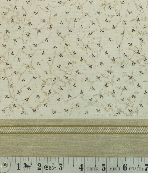 Exquisite Khadi Look Beige base Brown Floral Print Cotton Blend Designer Shirt Fabric (2.40 M)